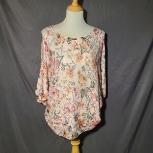 Cream and Pink Ruffled 3/4 Sleeve Blouse